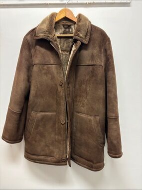 Men's Brown faux Shearling Coat - Classic Suede Look